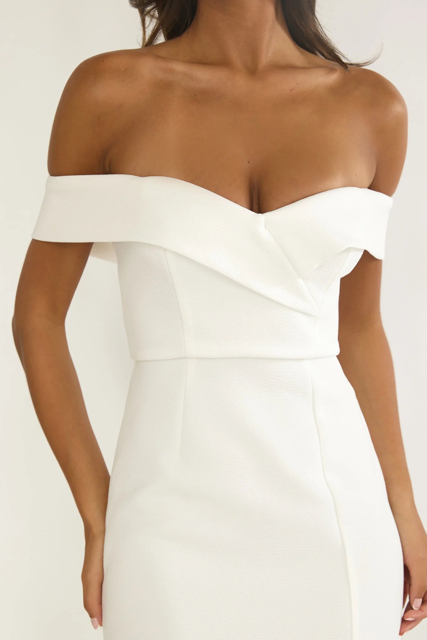 Rider Off-Shoulder Front Split Maxi Dress White