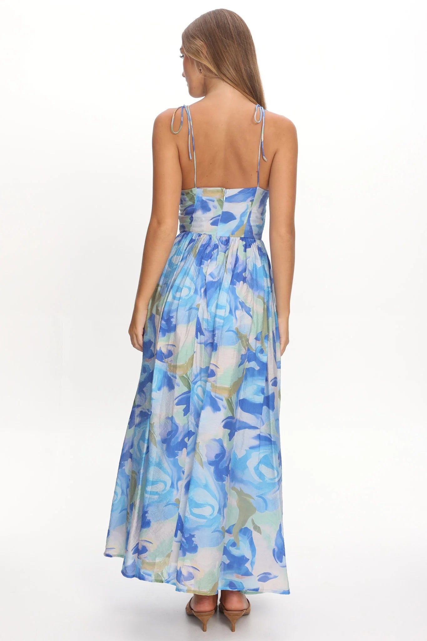 Skyler Tied Shoulder Maxi Dress Print Blue