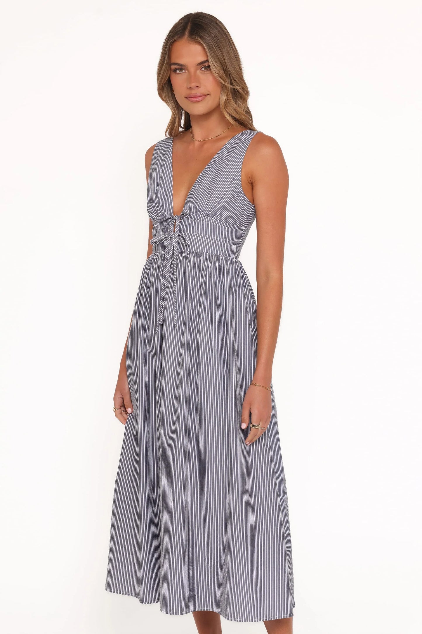 Annora Midi Dress - Navy Pinstripe