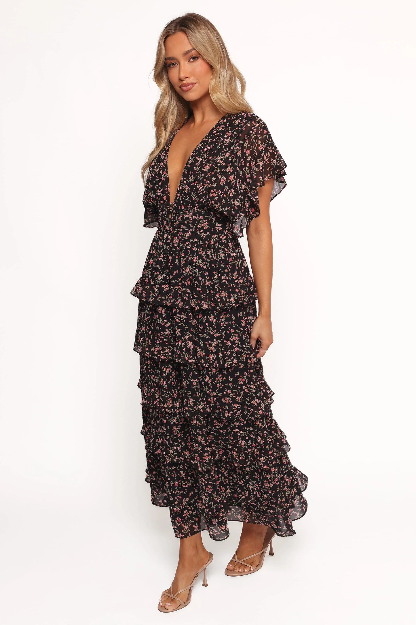 Wendi Ruffle Dress - Black Floral