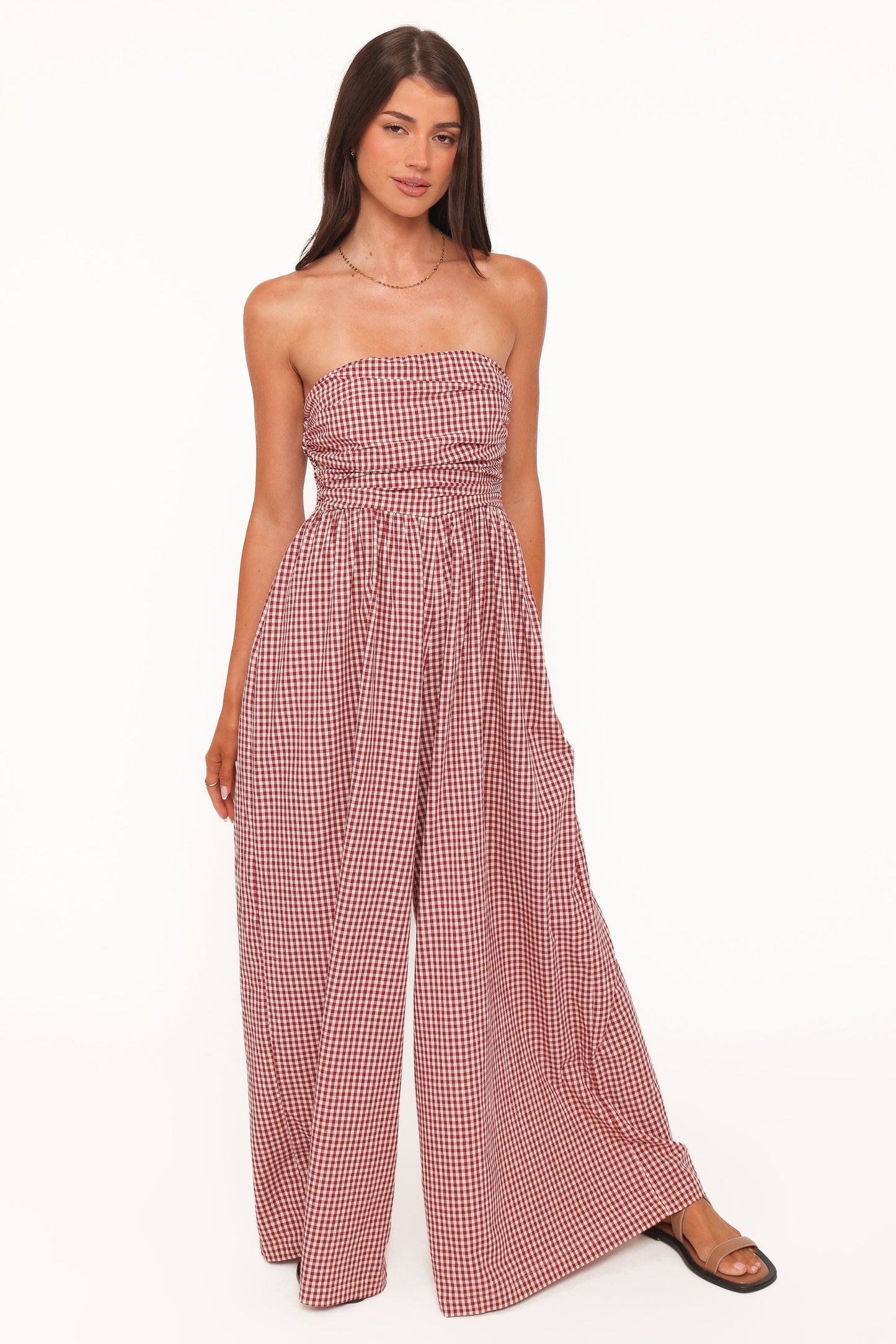 Paige Strapless Jumpsuit - Red Gingham