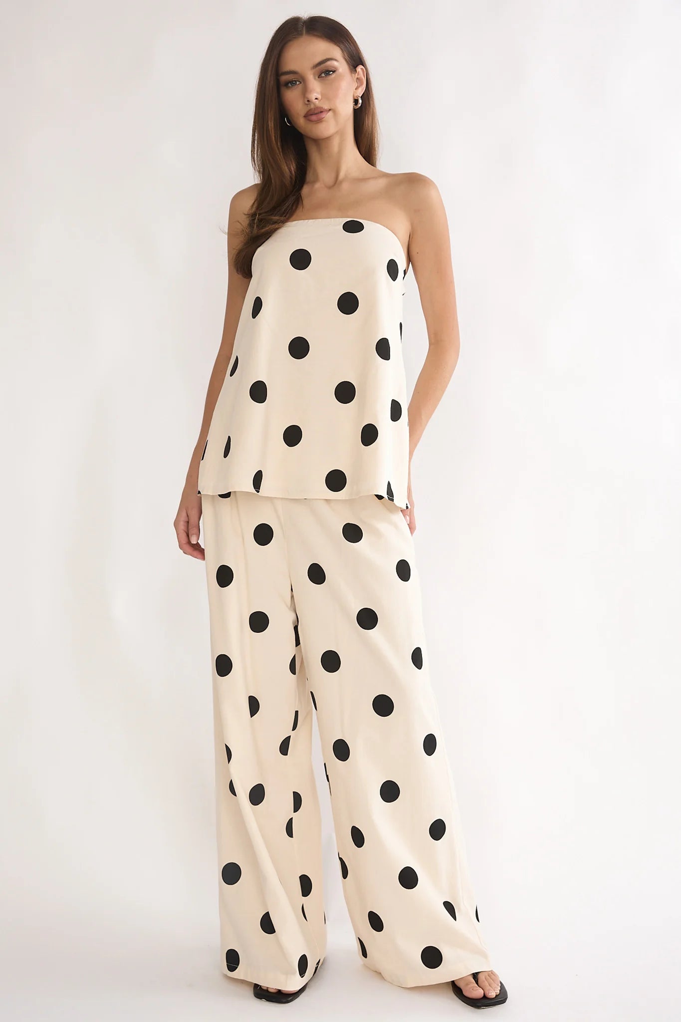 Loraya Strapless Split Back Top Polka Dot Beige/Black