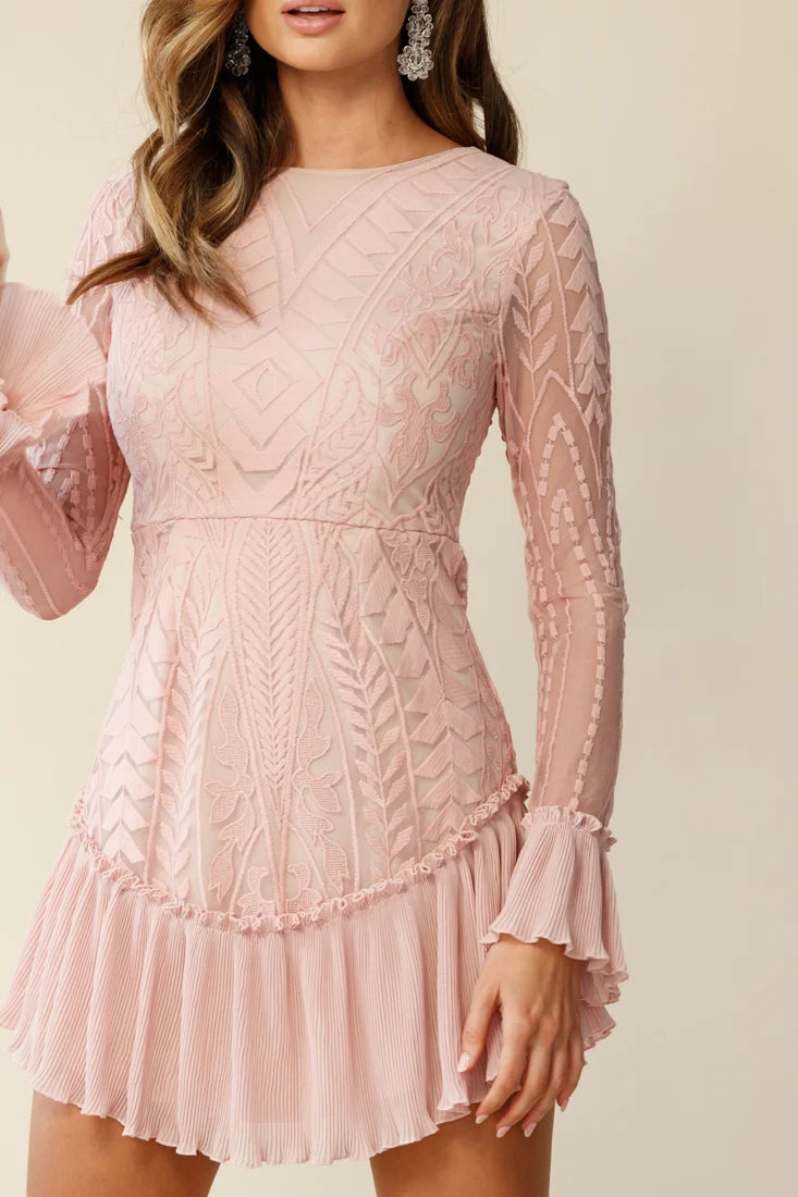 Dreamy Long Sleeve Mini Dress Blush