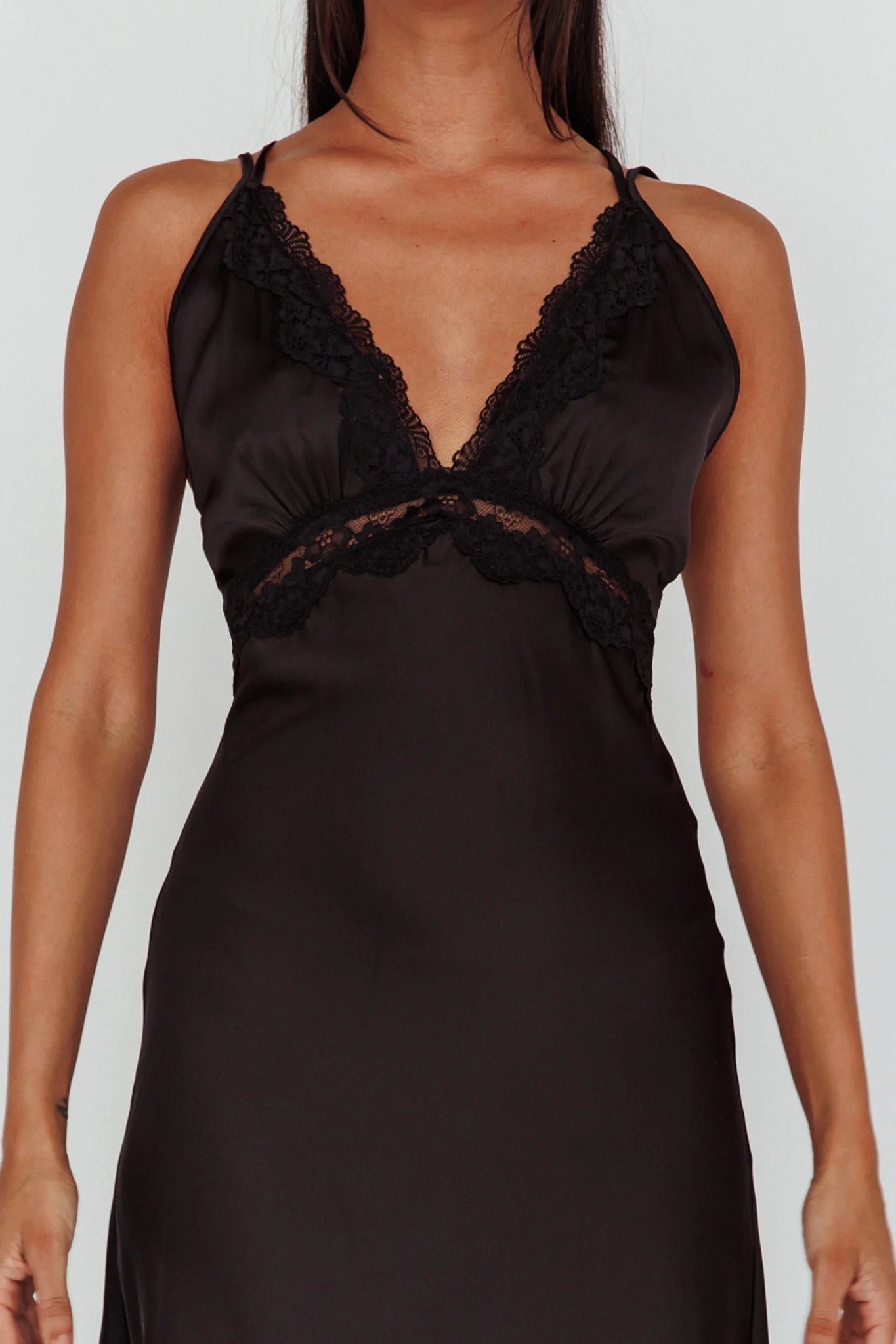 Signature Lace Trim Midi Dress Black