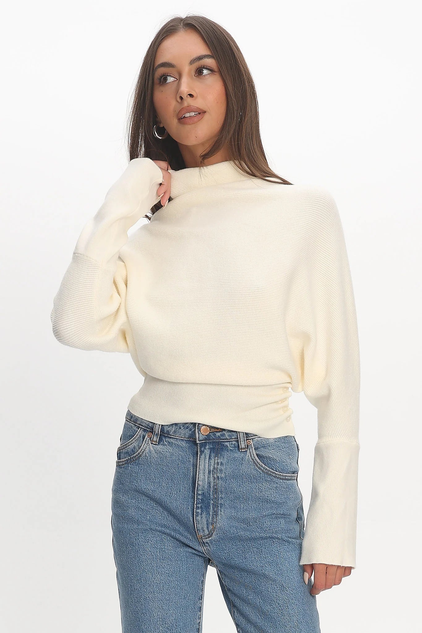 Zyah Turtleneck Knit Sweater Cream