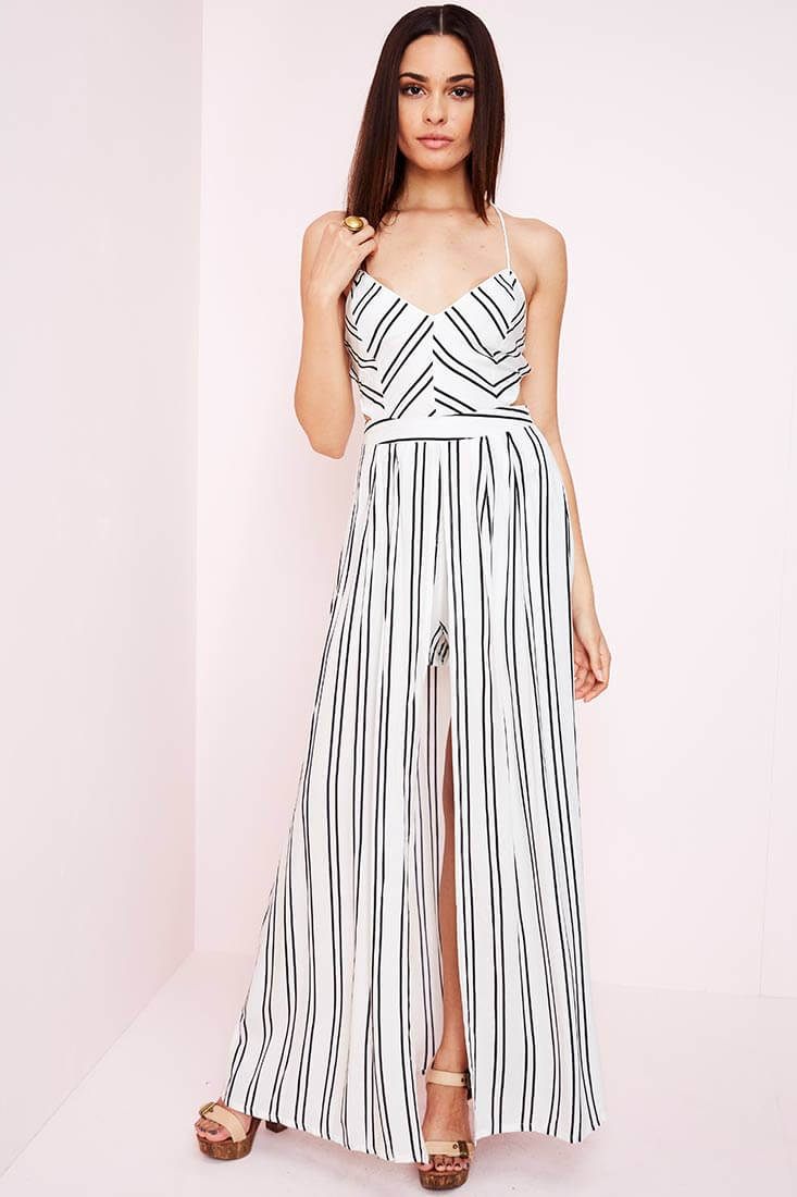 Sidney Striped Maxi Romper White Black