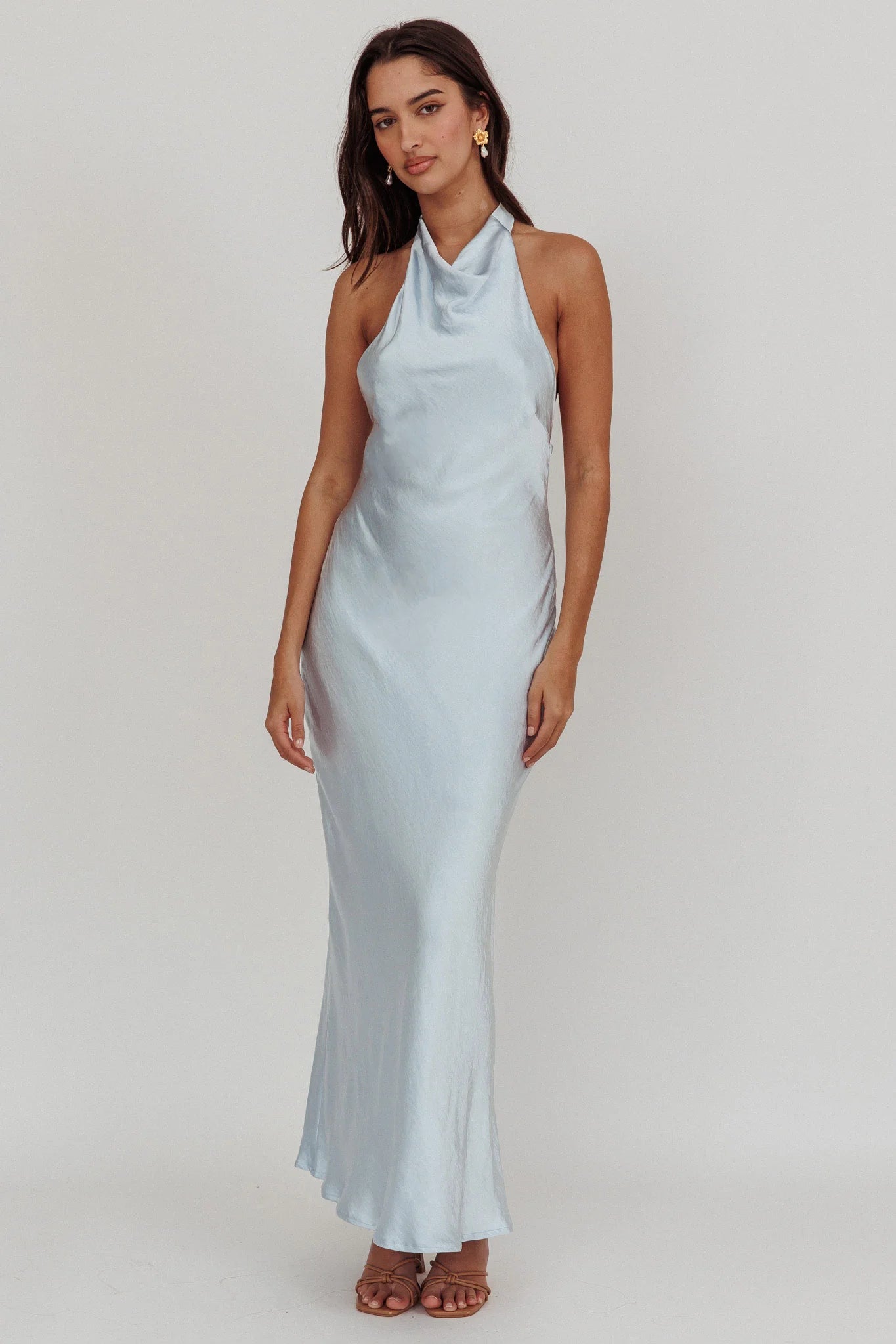 Sweetest Sundays Halterneck Open Back Dress Soft Blue