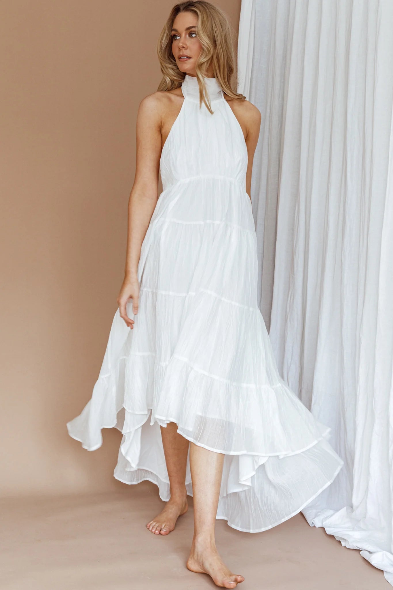 South Haven Halter Midi Dress White