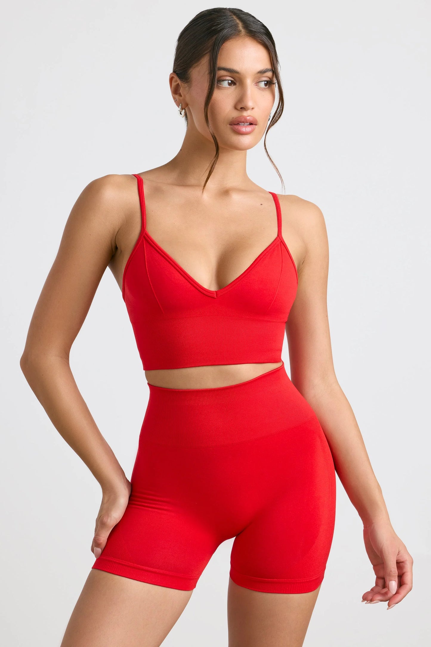 Define Luxe High-Waist Mini Shorts in Red