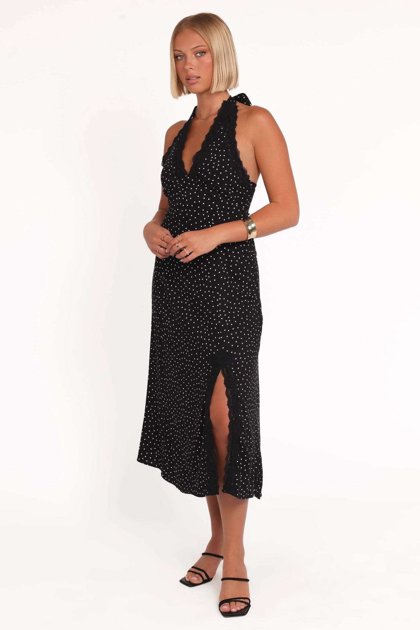 Stasia Maxi Halter Dress - Black White