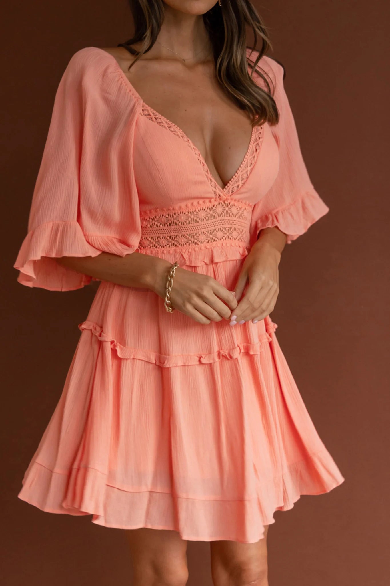 Desert Rose Bell Sleeve Mini Dress Blush