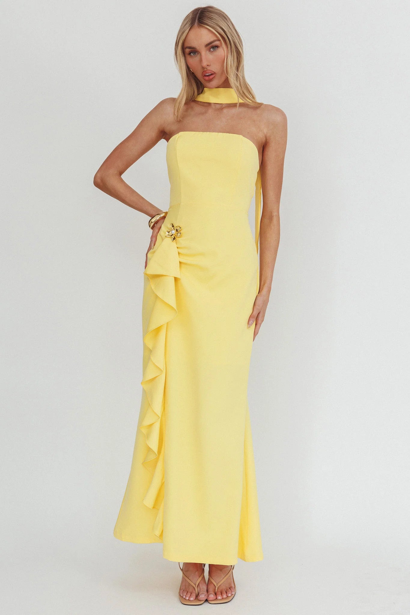 Selora Strapless Ruffle Maxi Dress Butter