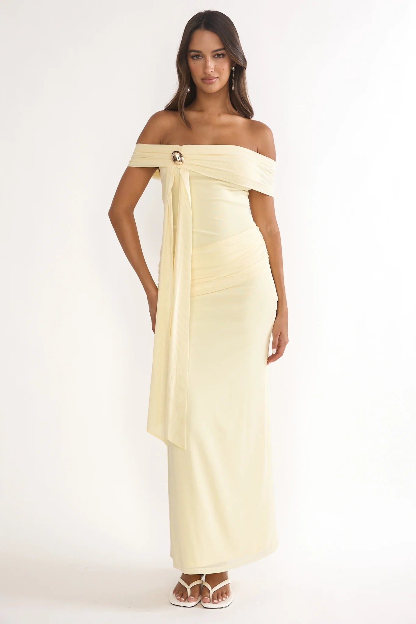 Evanthe Off-Shoulder Sash Maxi Dress Lemon