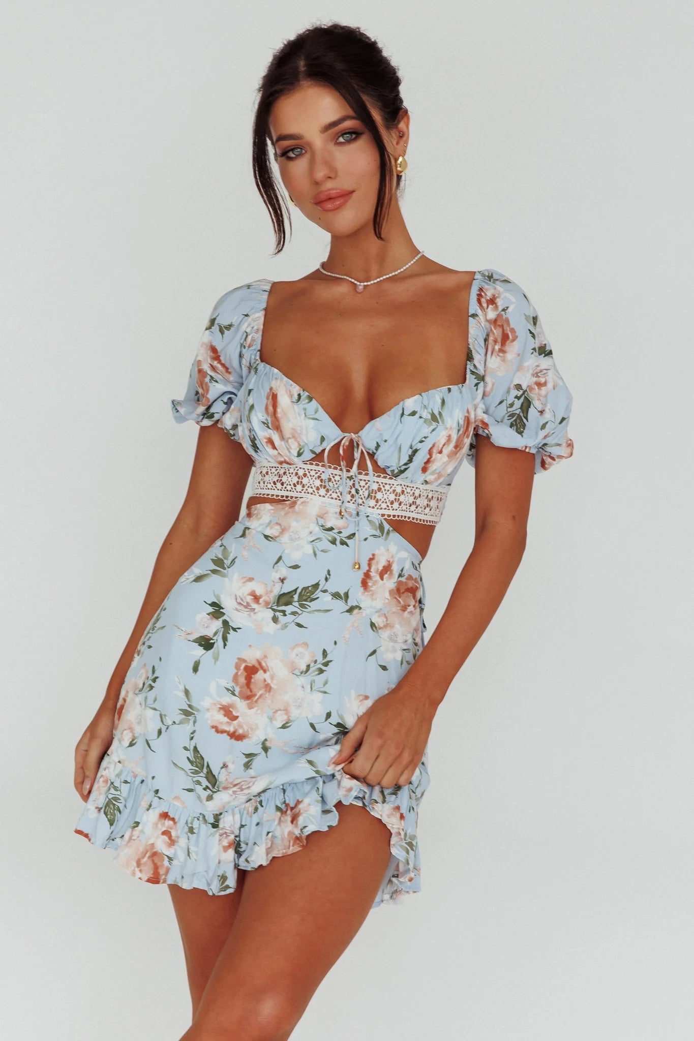 Sweet Romance Cut-Out Mini Dress Blue