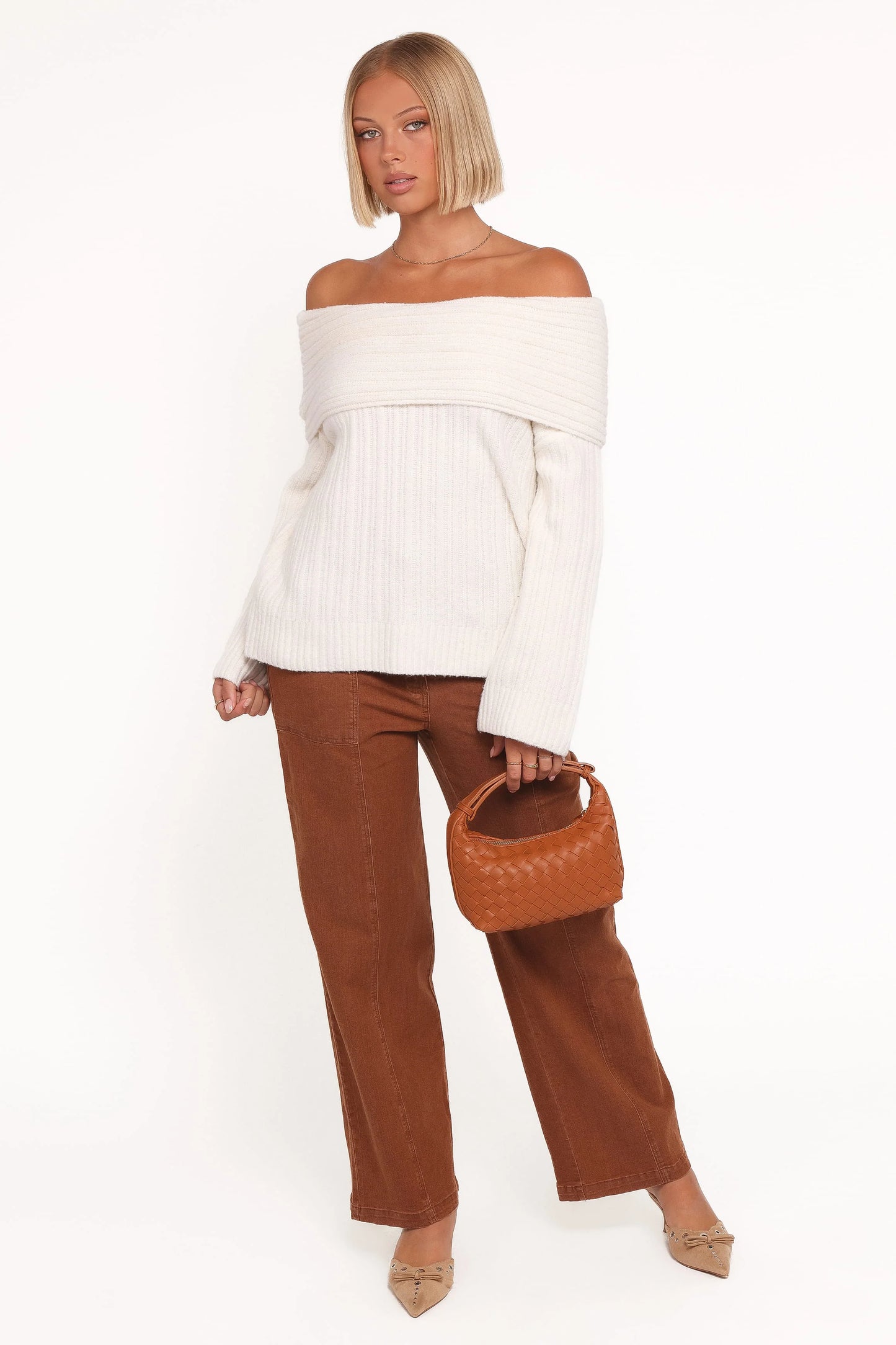 Kenny Off Shoulder Knit Sweater - Cream