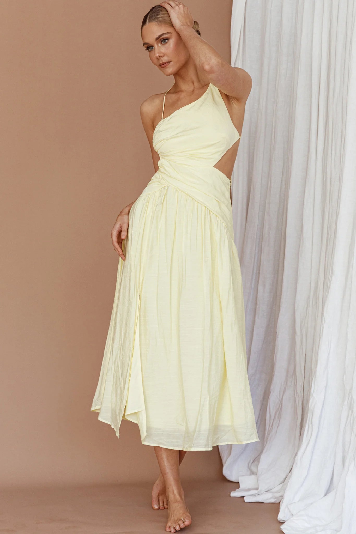 Destination Open Back Midi Dress Lemon