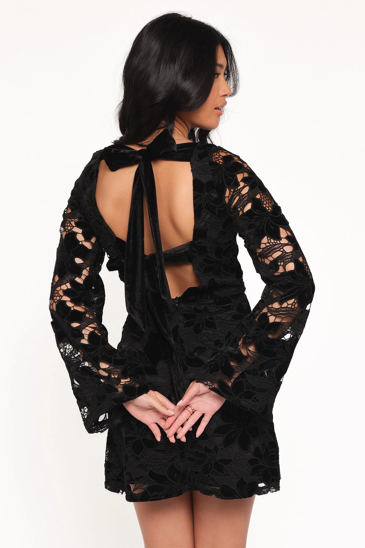 Cynthia Velvet Lace Mini Dress - Black