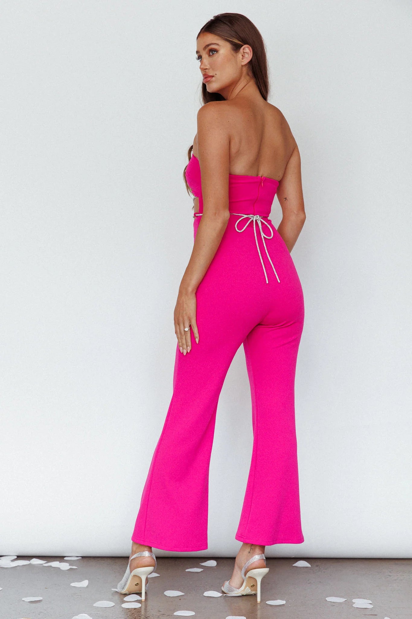 Nohemi Strapless Diamante Jumpsuit Fuchsia