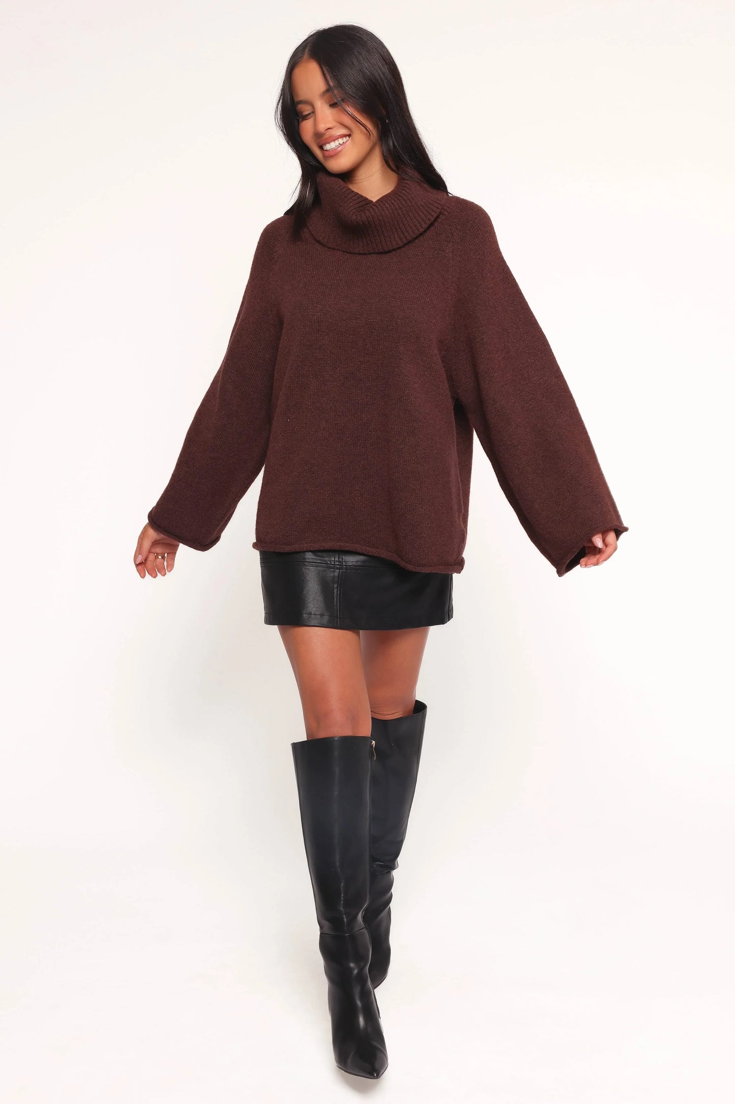 Bindy Cowlneck Knit Sweater - Brown