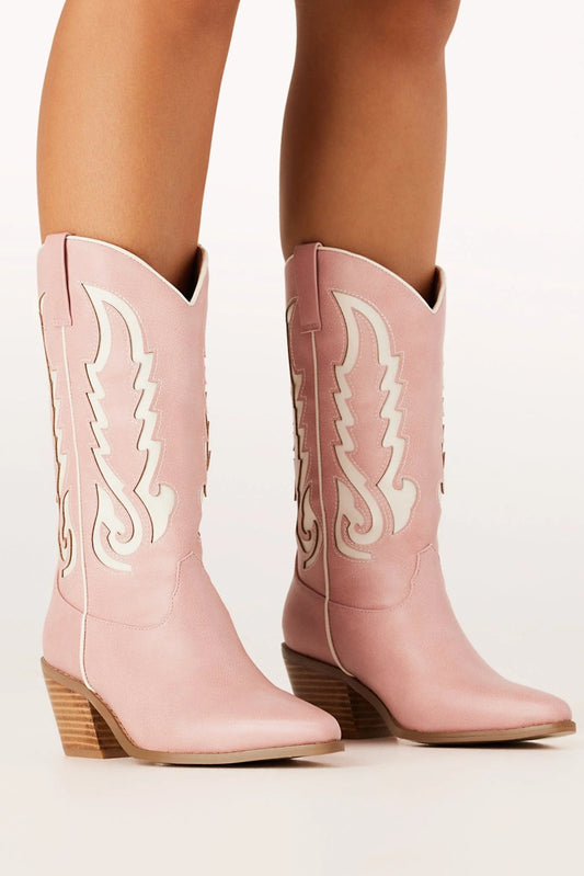 Norva Cowboy Boots - Pink/Ivory