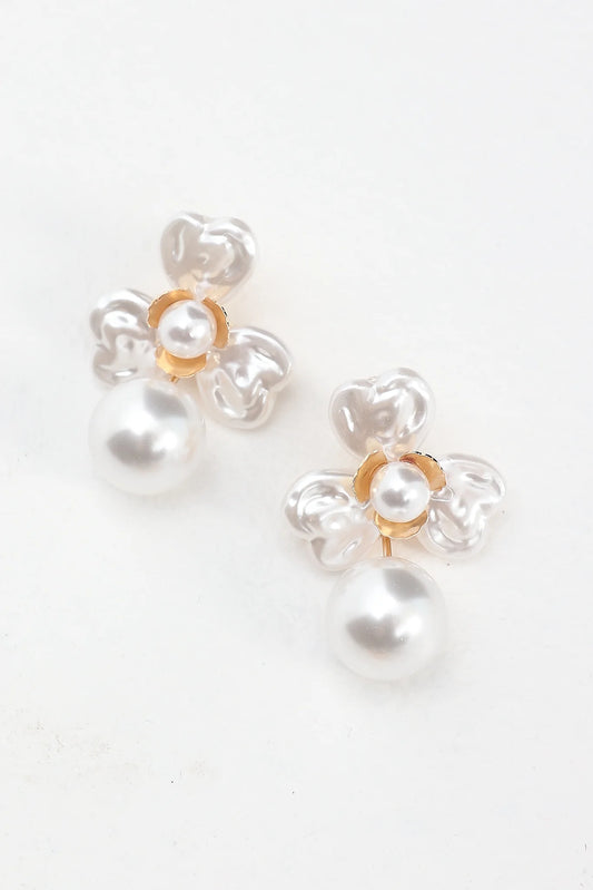 Triniti Drop Flower Earrings Gold Pearl