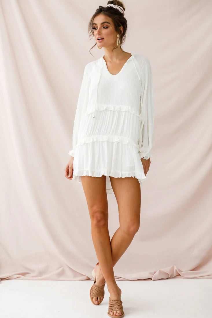 Pollyanna Tiered Swing Dress White