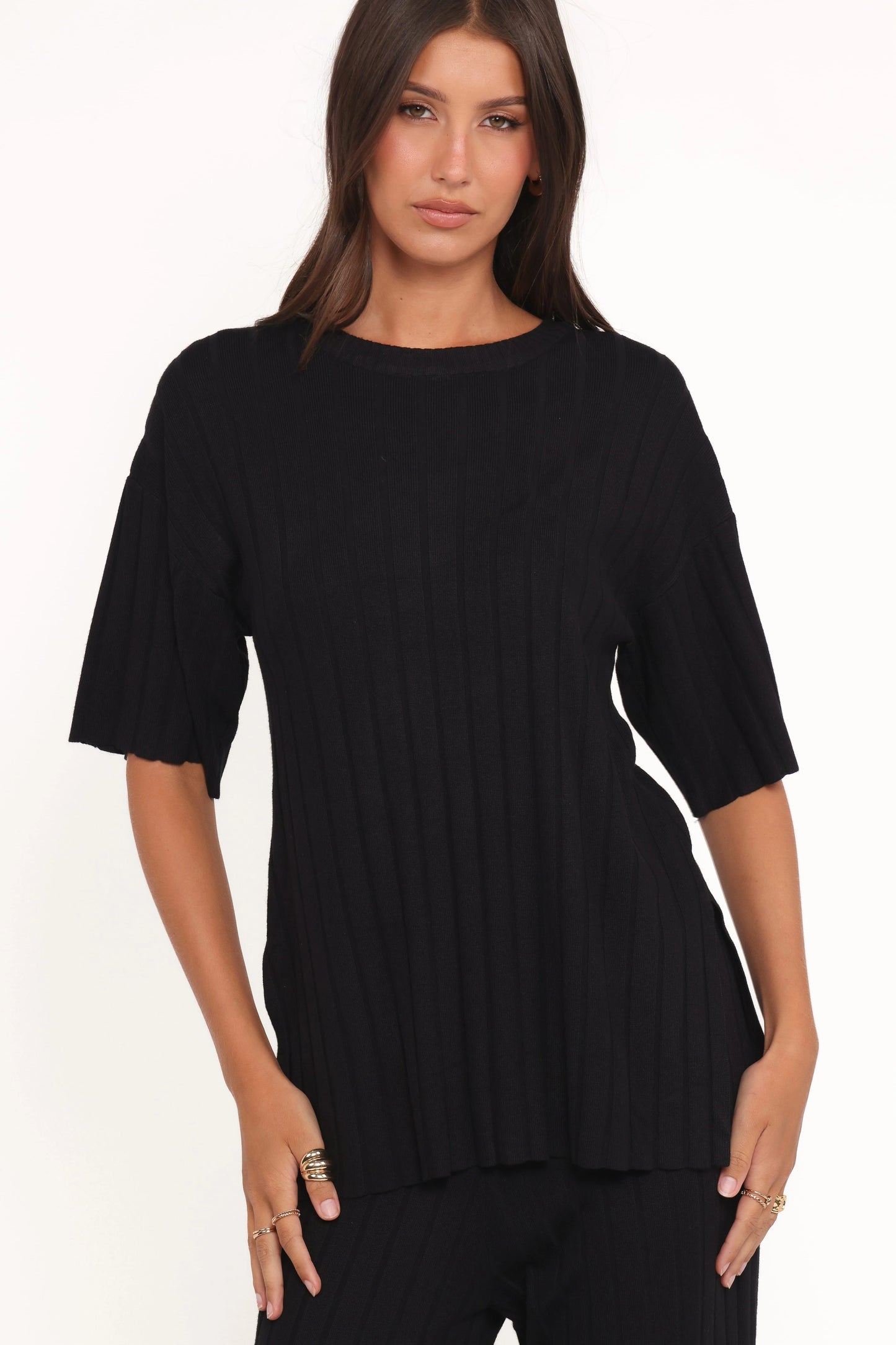 Alix Ribbed Knit Set - Black