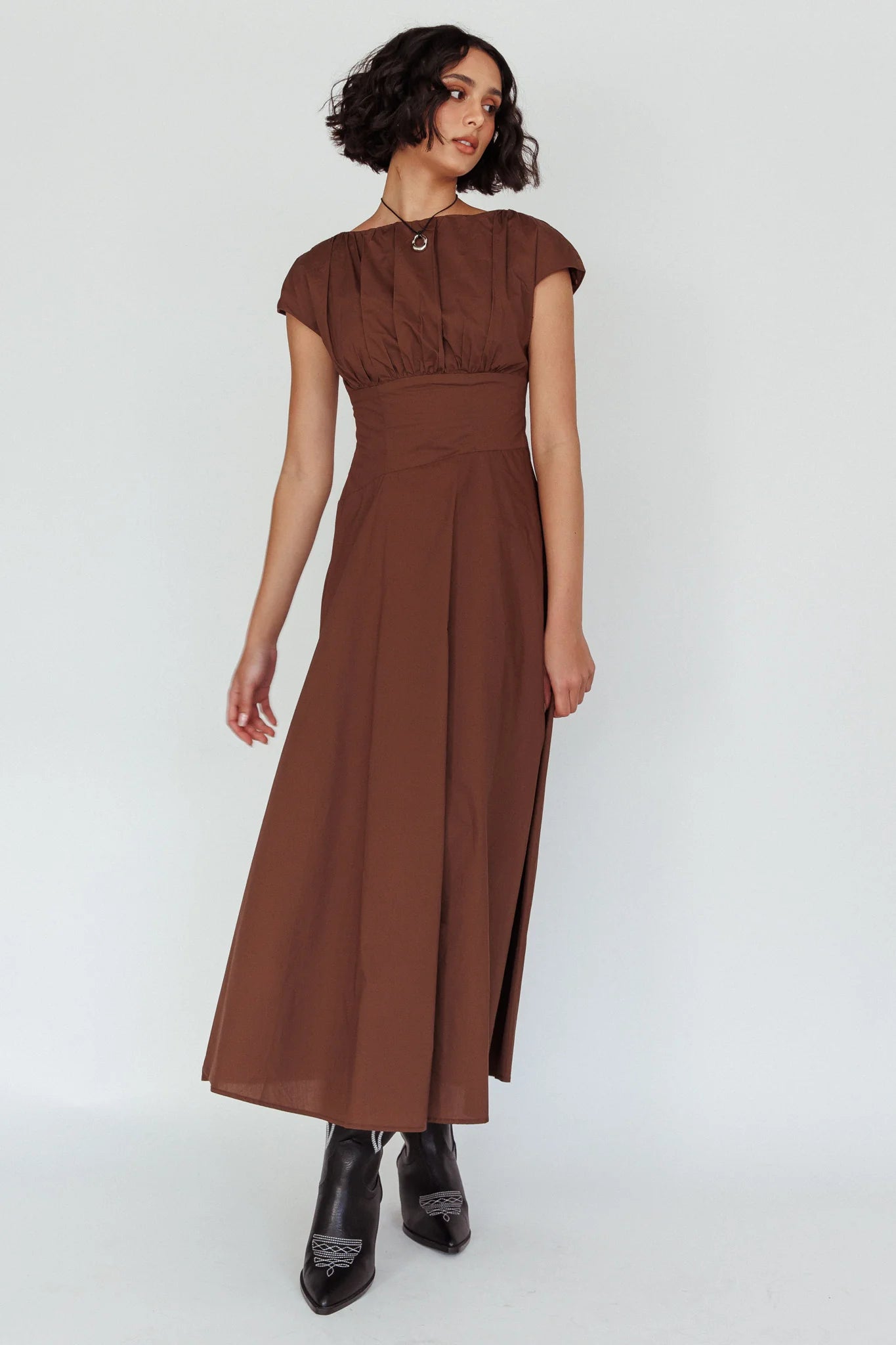 Derry Cap Sleeve A-line Maxi Dress Chocolate