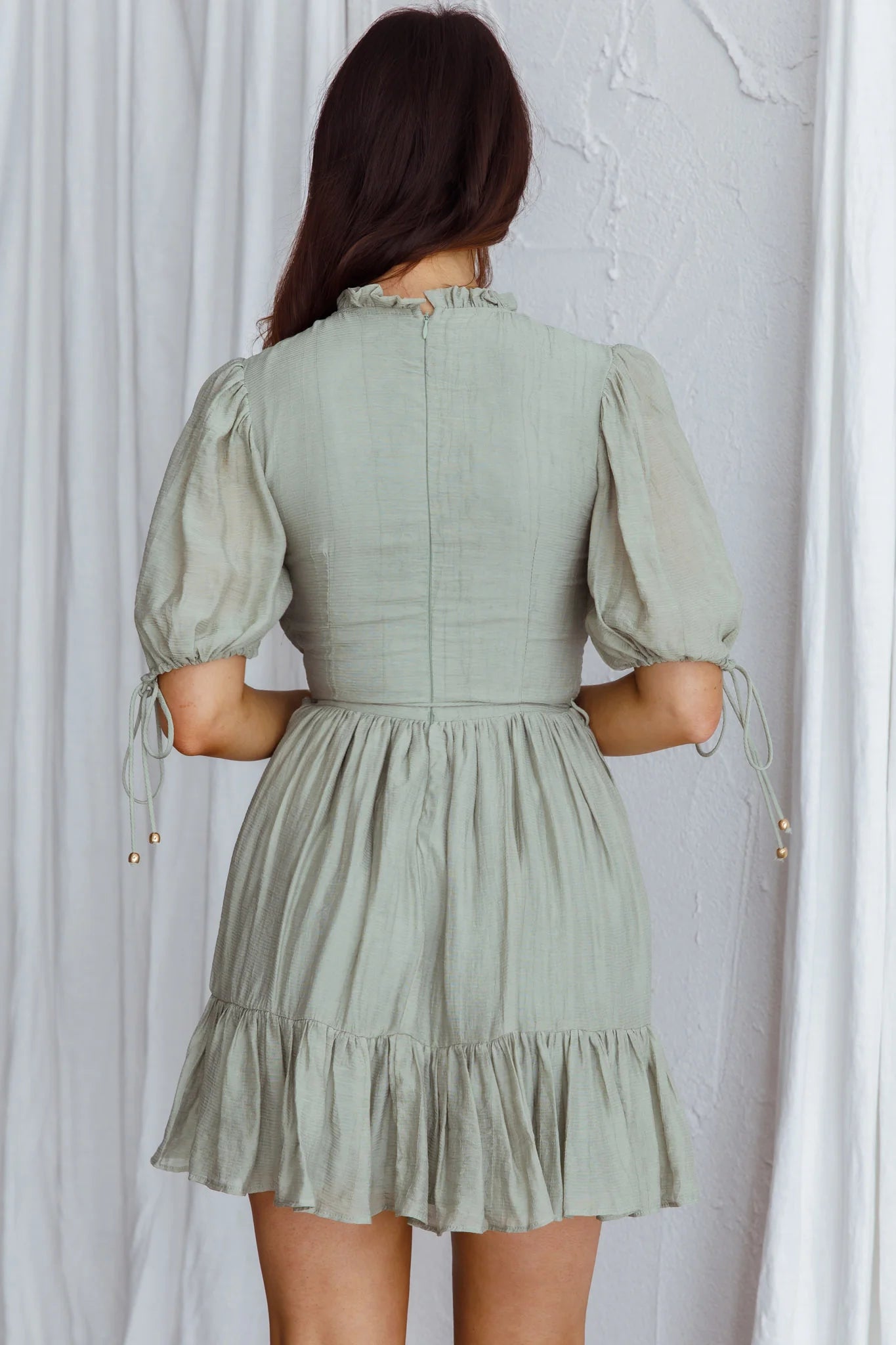 Secret Garden Puff Sleeve Smocked Bodice Dress Avocado