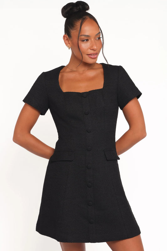 Sutton Mini Dress - Black Tweed