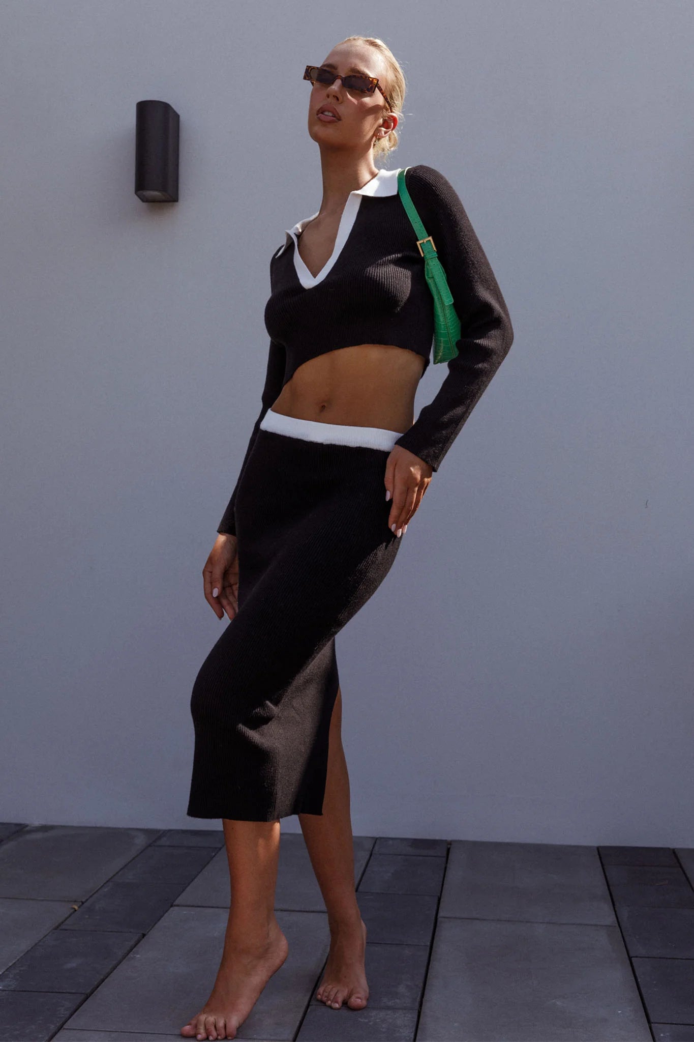 Brinley Ribbed Midi Skirt Black