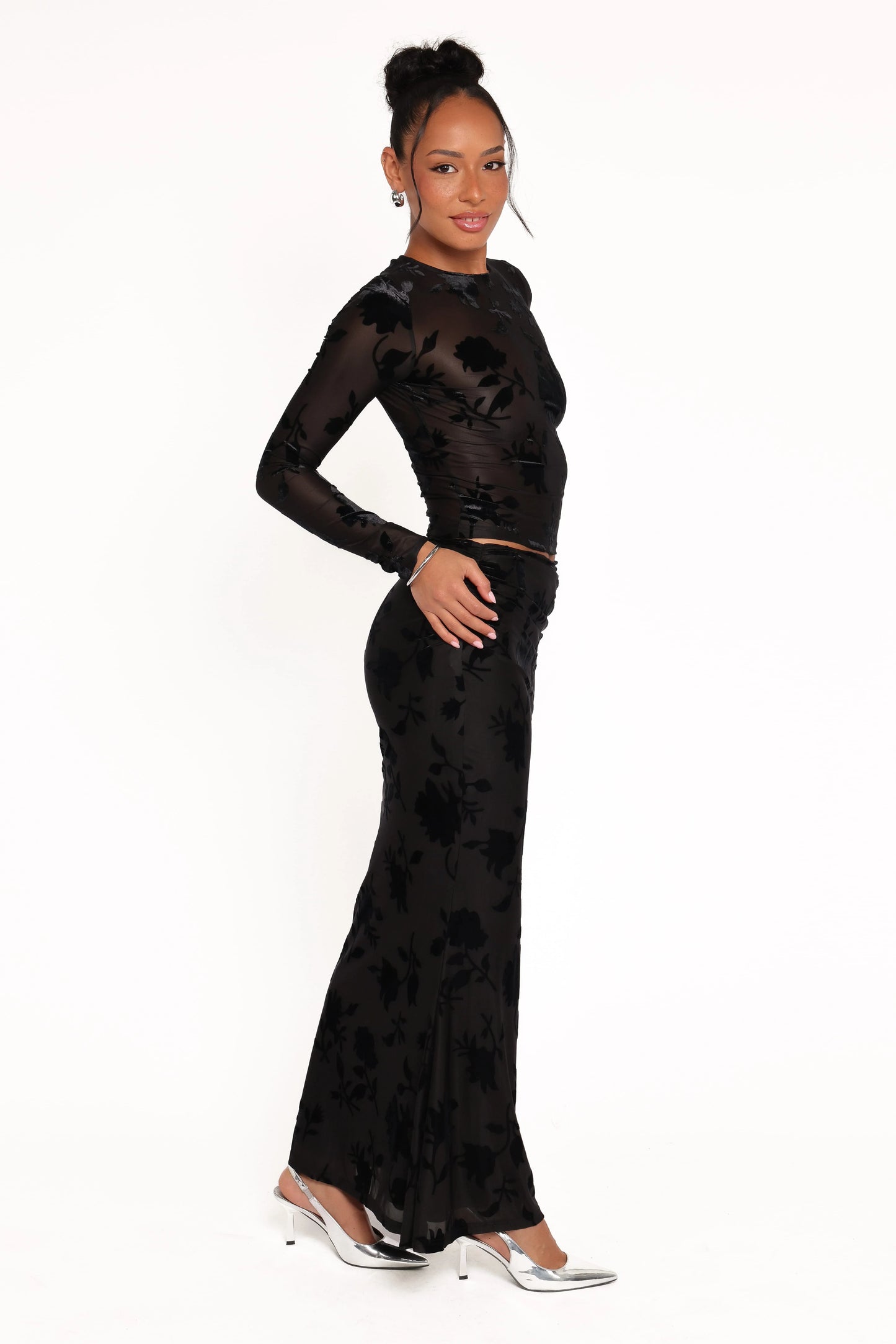 Emily Burnout Velvet Skirt - Black