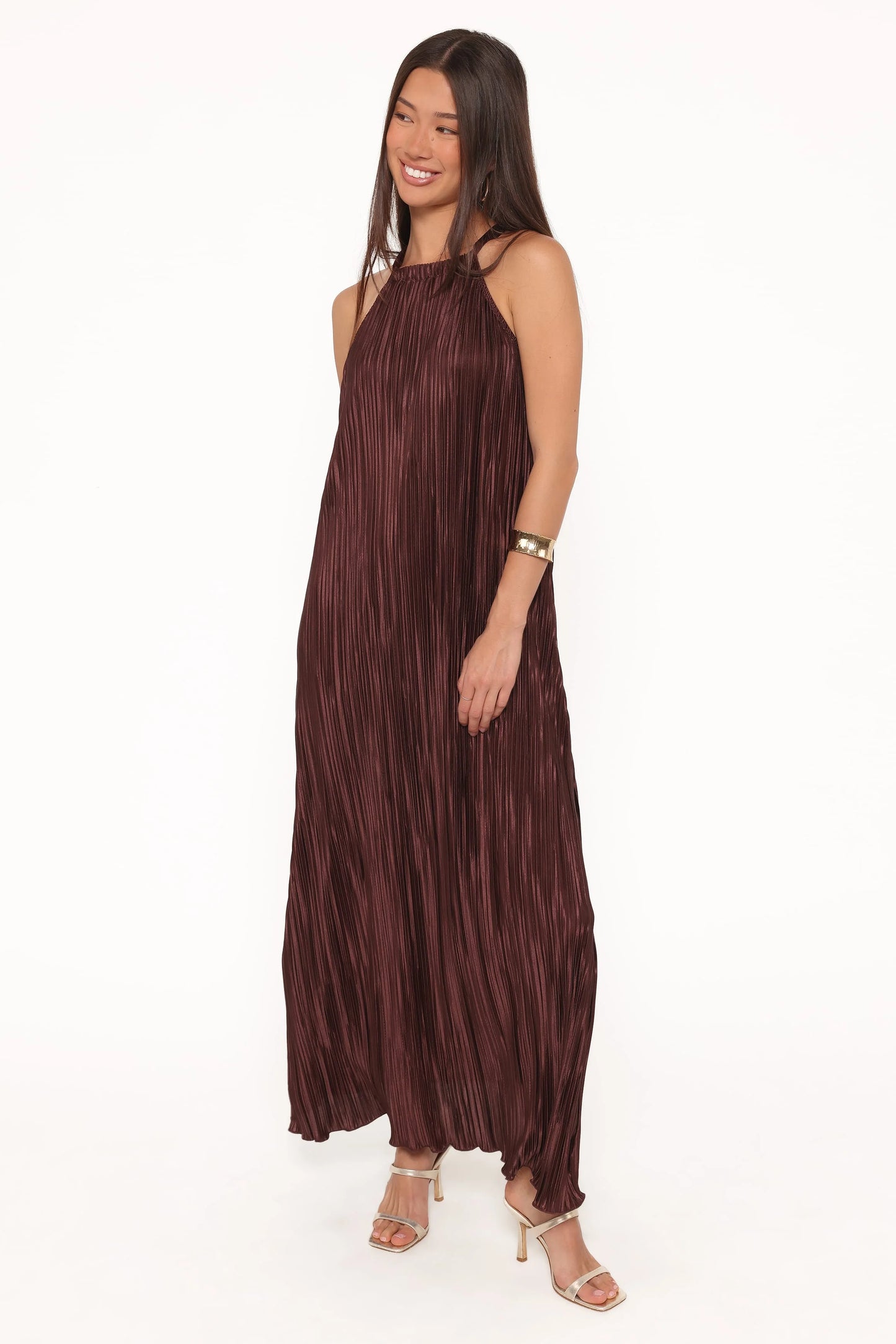 Melody Plisse Halter Maxi Dress - Brown