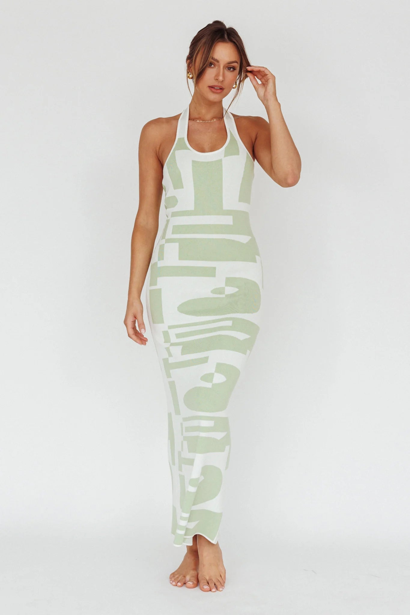 Desert Daze Halterneck Knit Dress Sage