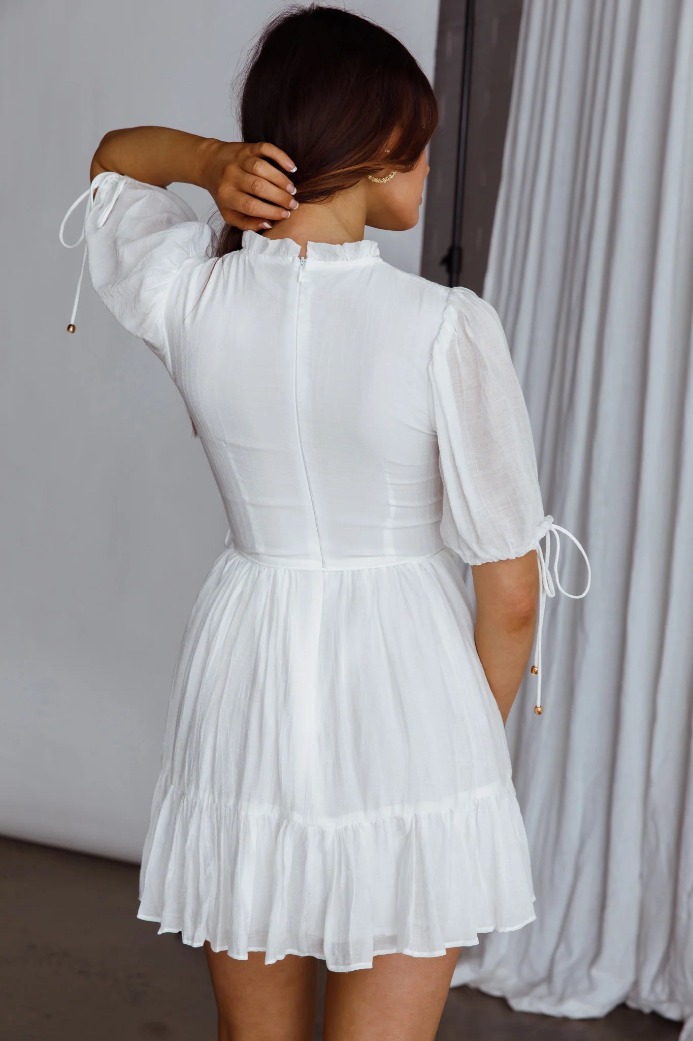 Secret Garden Puff Sleeve Smocked Bodice Dress White
