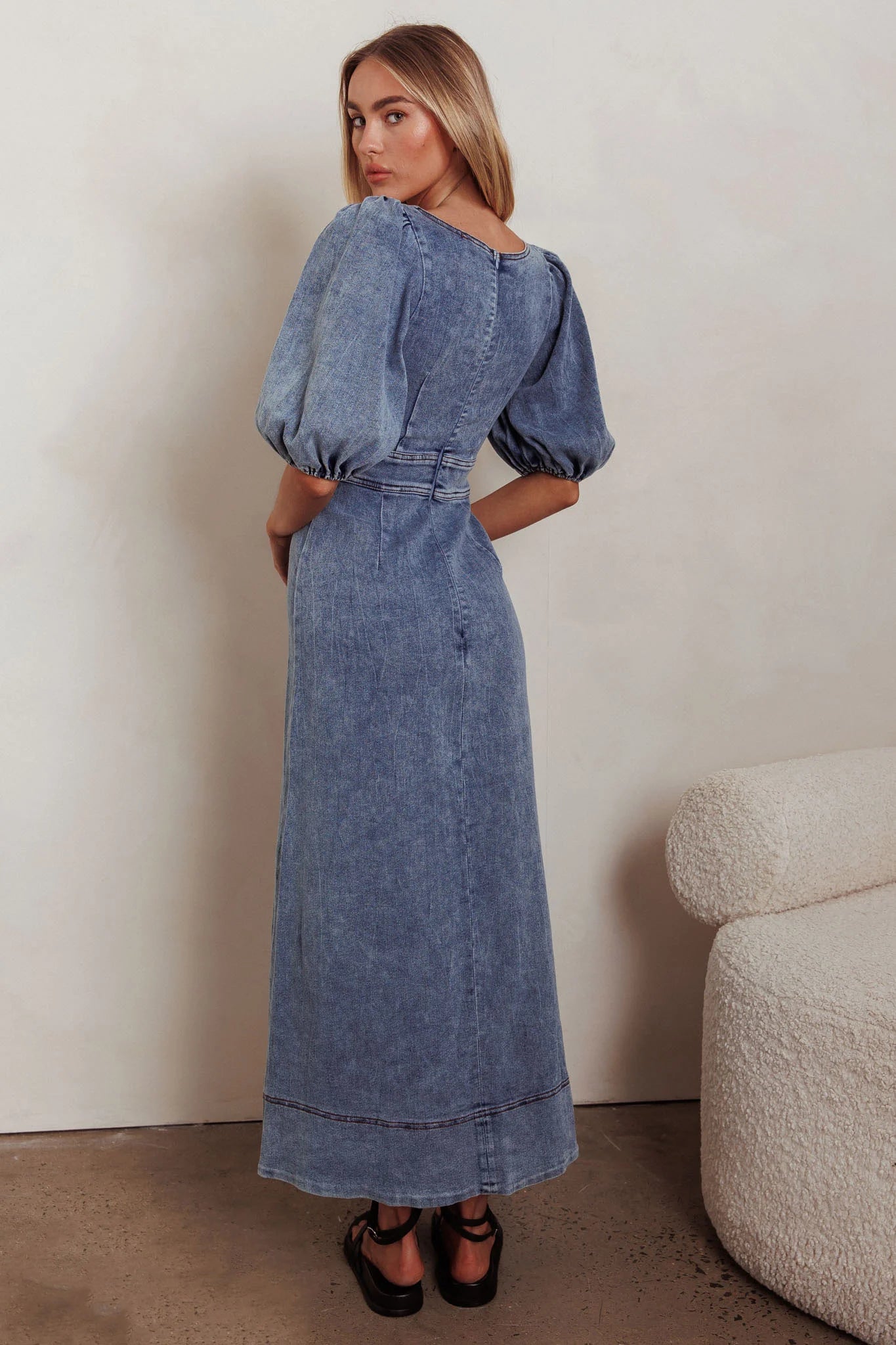 Sibille Puff Sleeve Maxi Dress Denim Blue