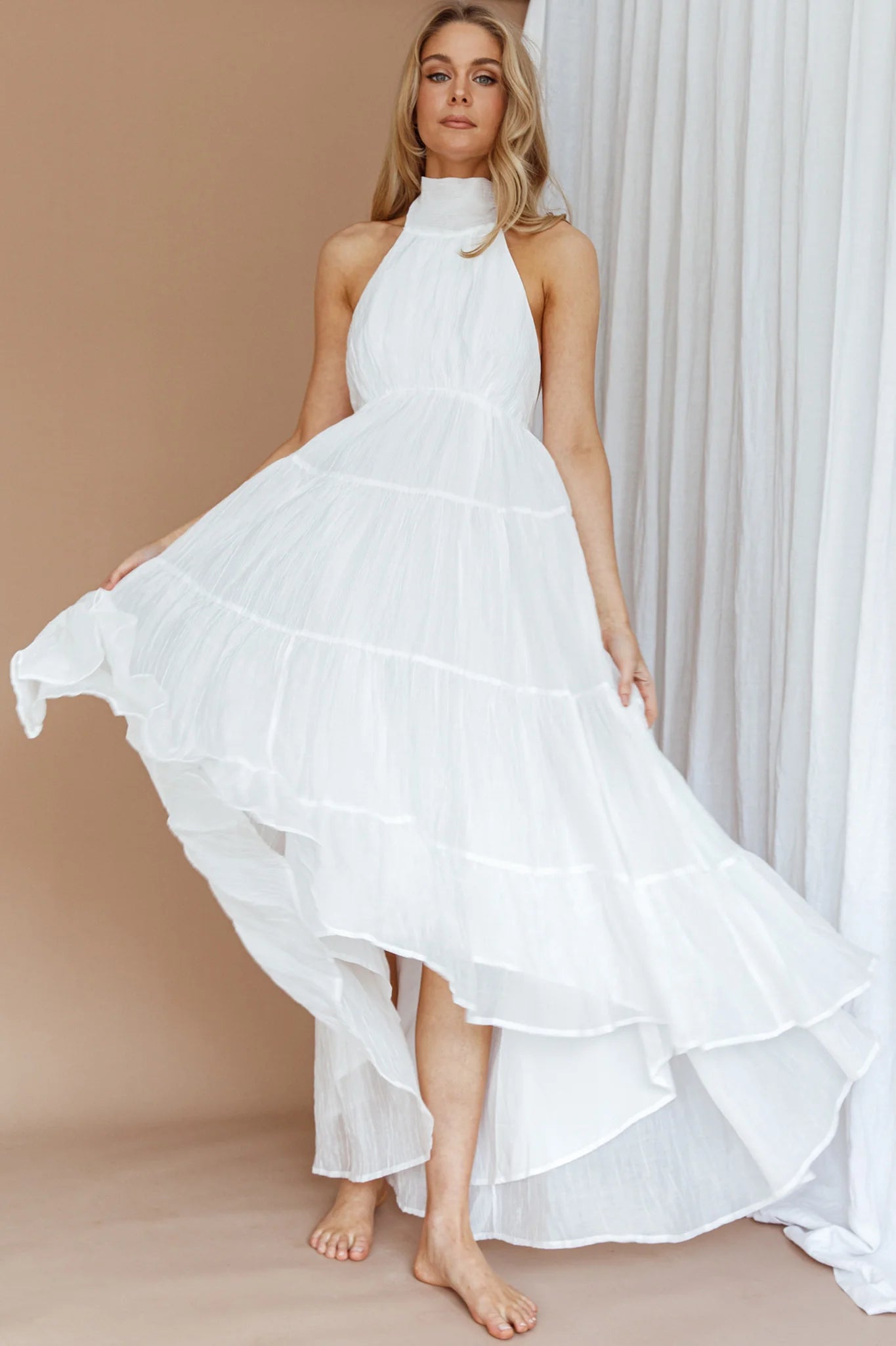South Haven Halter Midi Dress White