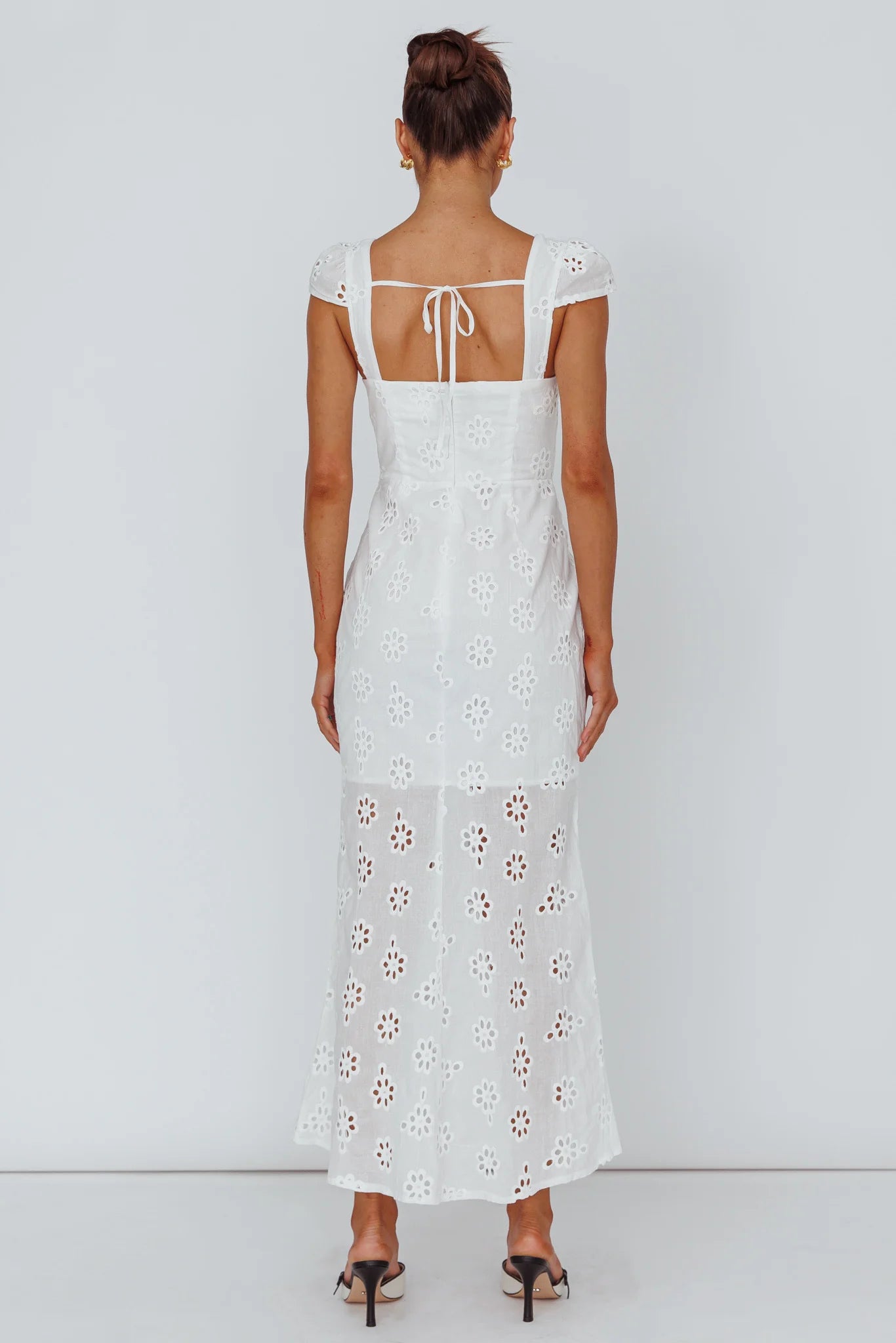 Bohemian Sun Cap Sleeve Eyelet Midi Dress White