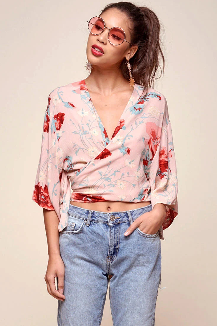 Rivera Waist Tie Floral Top Pink