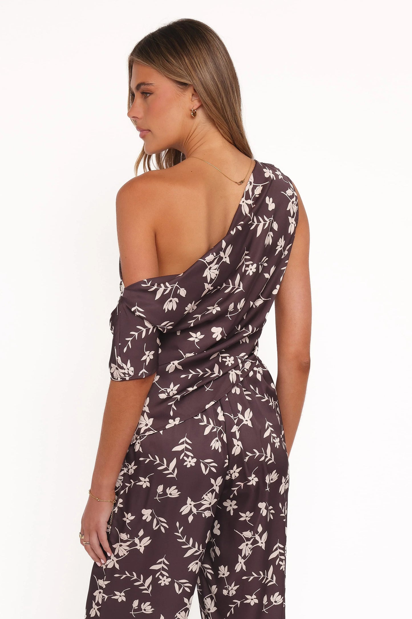Romola Off Shoulder Top - Brown Cream Floral