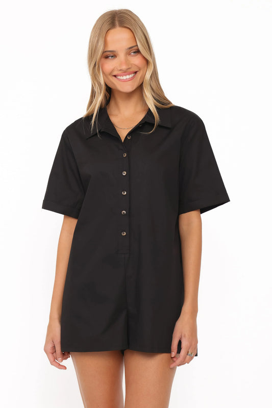 Calypso Button Front Romper - Black