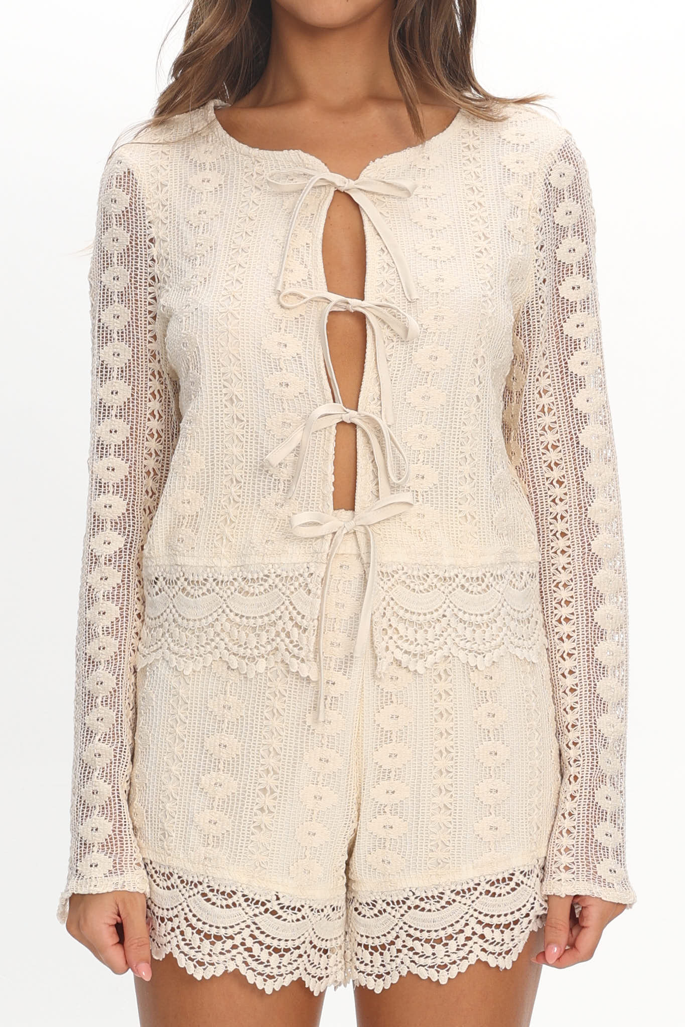 Perrine Lace Tie Front Top Oat