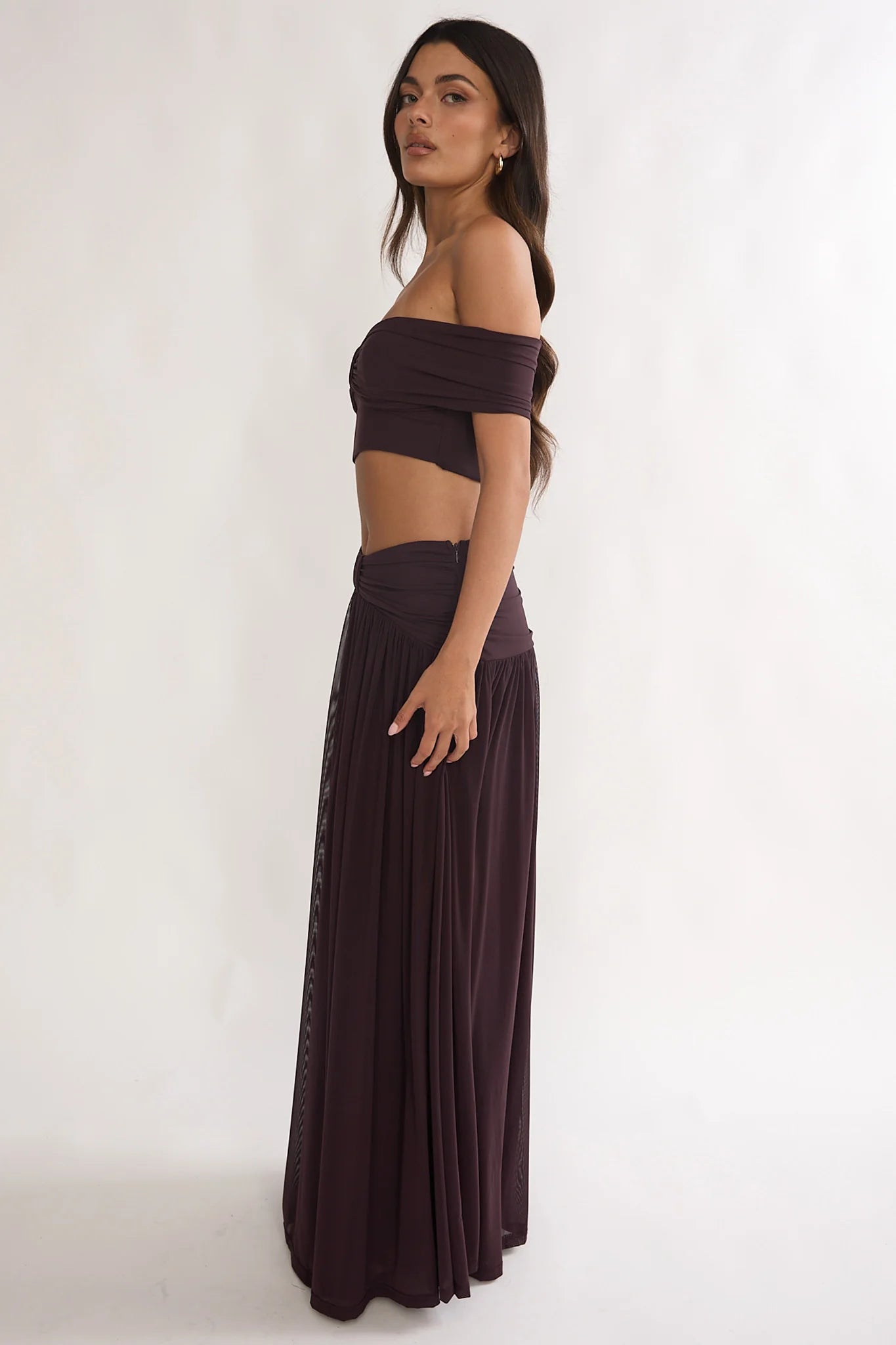 Farela Ruched Waist Maxi Skirt Coffee