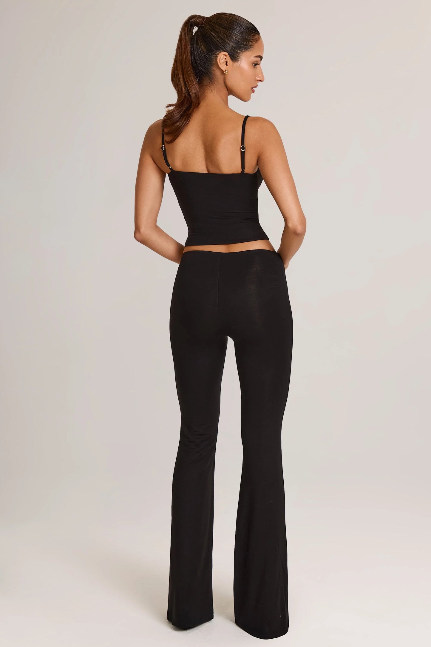 Modal Mid-Rise Flared Trousers in Black
