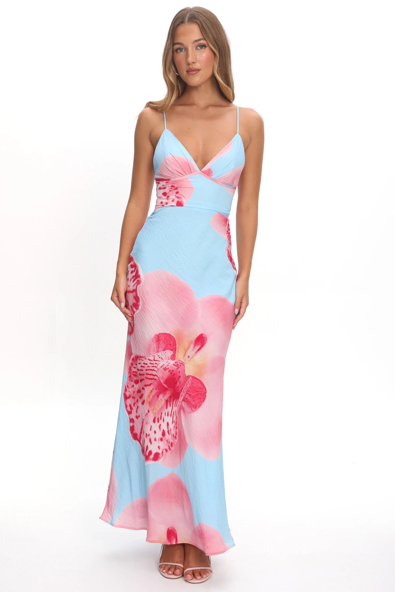 Floating Strappy Low Back Maxi Dress Orchid Blue