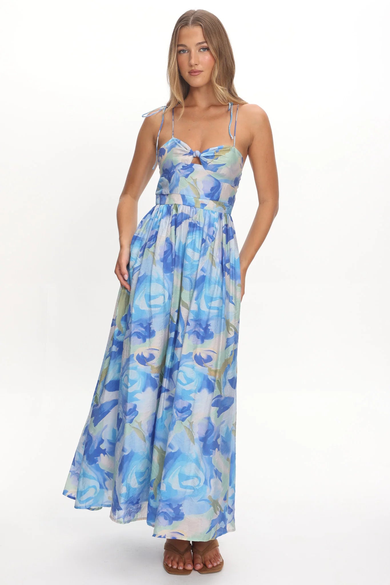 Skyler Tied Shoulder Maxi Dress Print Blue