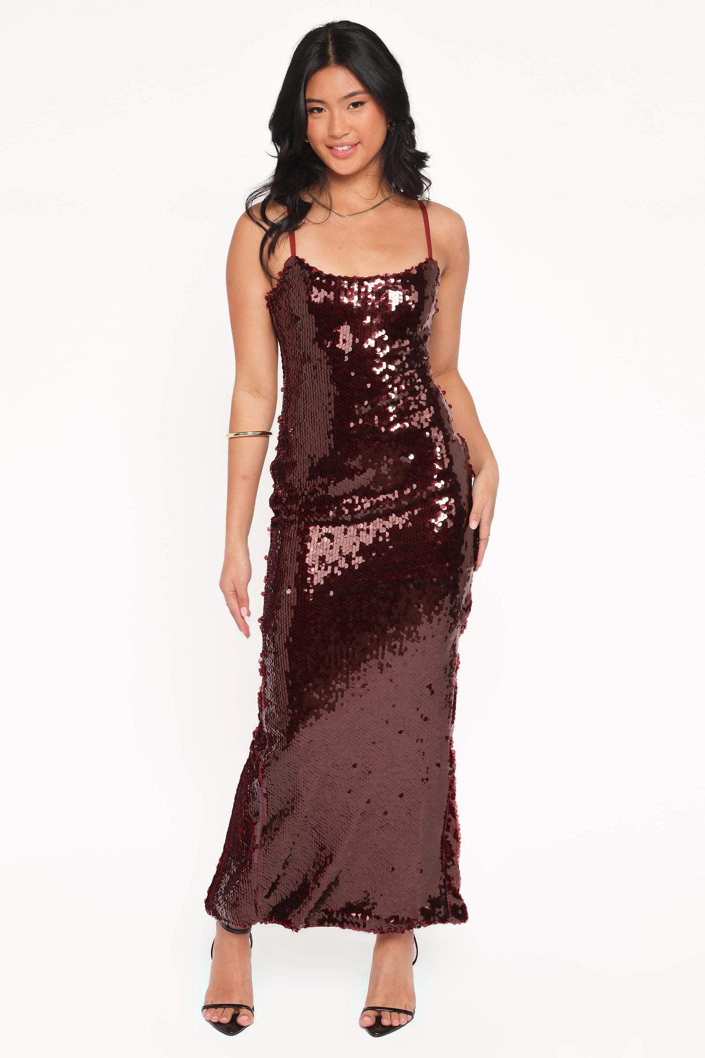 Orlena Sequin Midi Dress - Burgundy