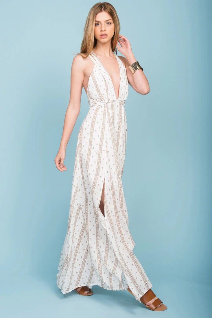 Cyrene Open Back Lace Up Maxi White