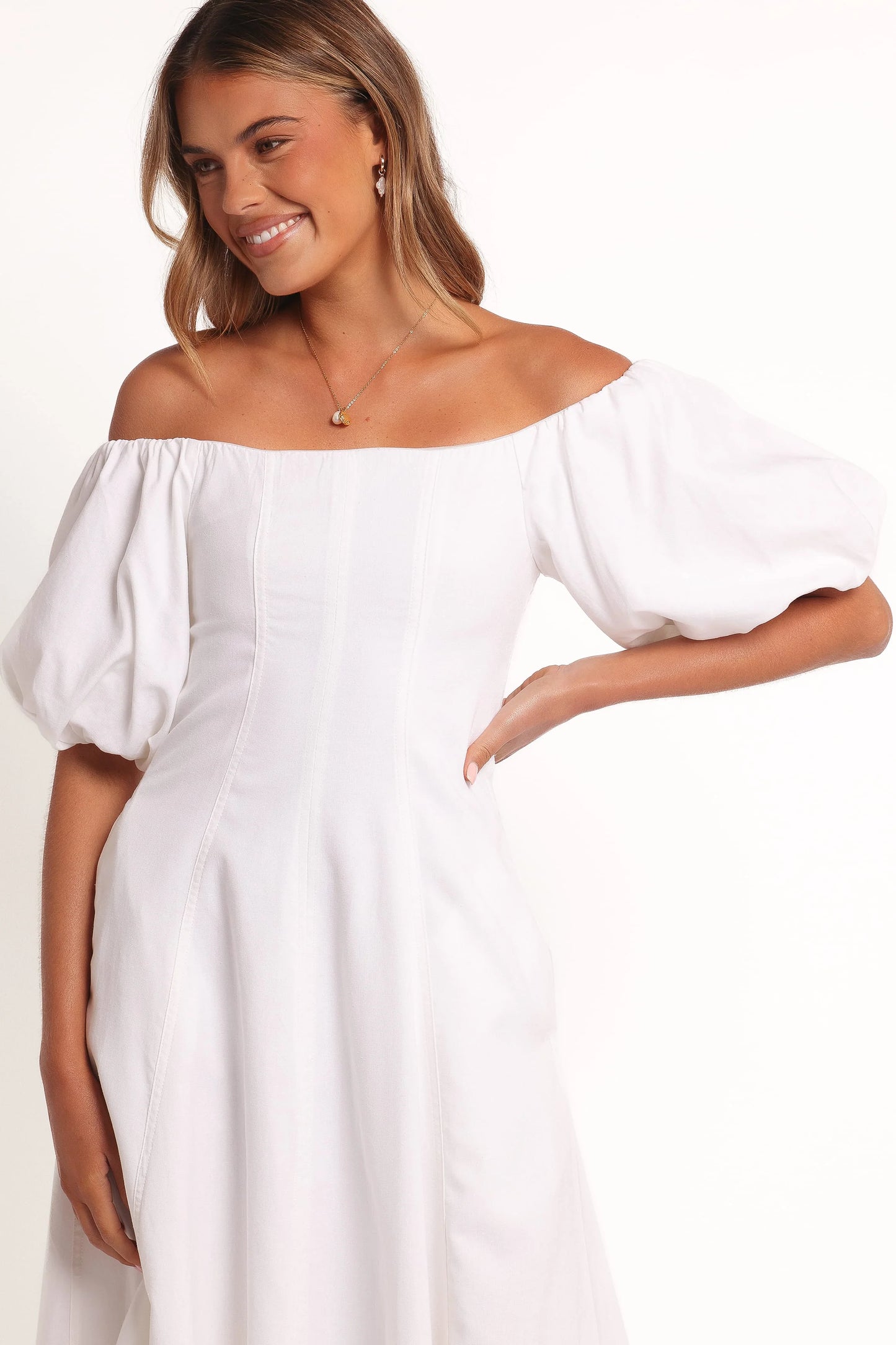 Jensen Off Shoulder Midi Dress - Ivory
