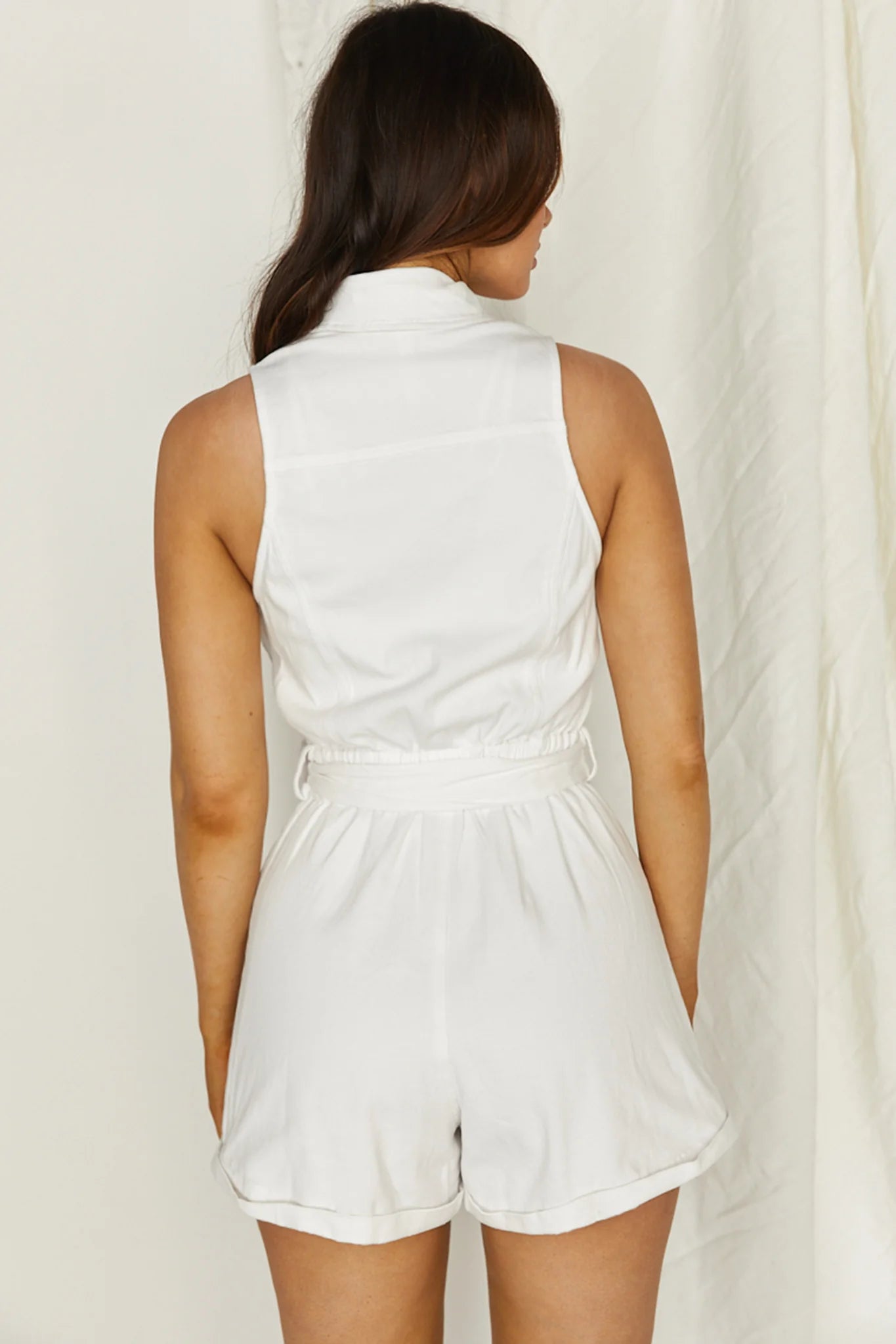 New Day Sleeveless Button-Up Romper White